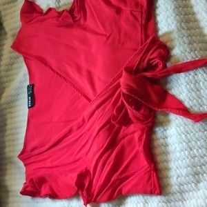 Red flare sleeve crop top
